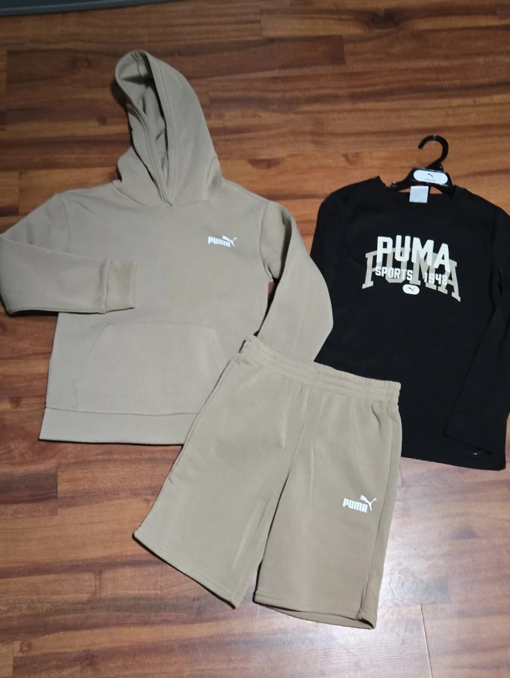 Puma Kids Tan Hoodie & Shorts Set Kids Size 8 New Hoodie+short+long Sleeve Shirt